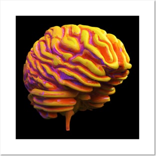Neon Brain Realistic Retro Science Colorful Posters and Art